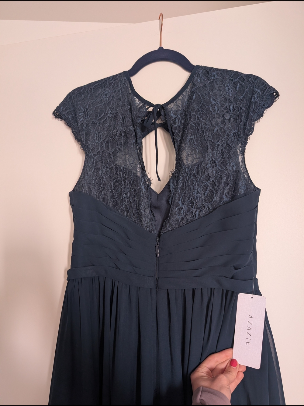 Azazie Navy Lace Detail Maxi Dress - Picture 4 of 4
